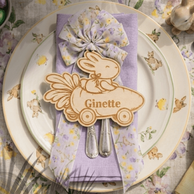 Étiquette de panier de Pâques personnalisée – lapin en bois avec prénom