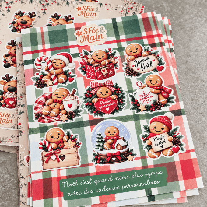 Stickers de Noël personnalisés – Pain d'épices, rennes et photos