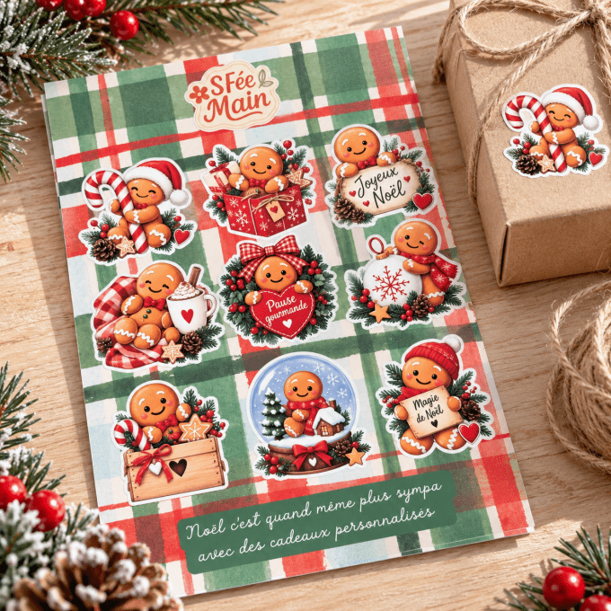 Stickers de Noël personnalisés – Pain d'épices, rennes et photos