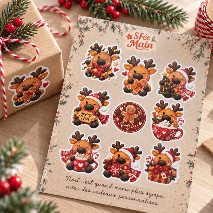 Stickers de Noël personnalisés – Pain d'épices, rennes et photos