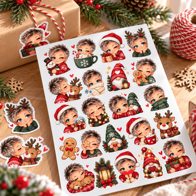 Stickers de Noël personnalisés – Pain d'épices, rennes et photos