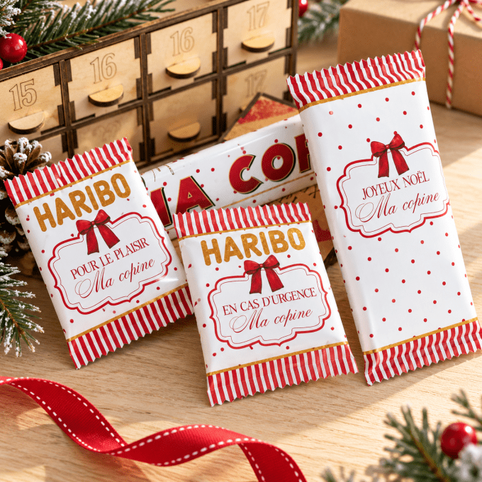 Chocolats et bonbons personnalisés pour Noël - Rouge et blanc