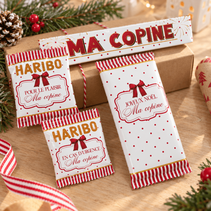 Chocolats et bonbons personnalisés pour Noël - Rouge et blanc