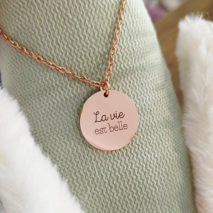 Collier pendentif rond acier inoxydable 