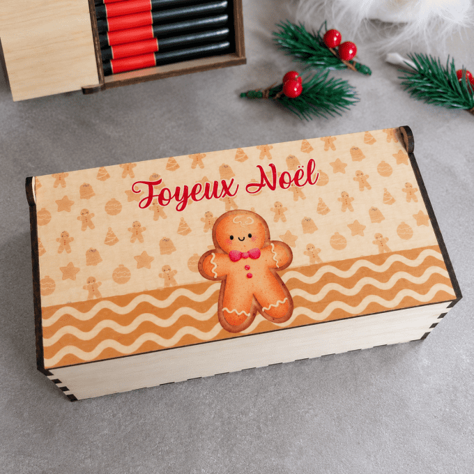 Boîte à chocolats de Noël personnalisée en bois – 24 chocolats