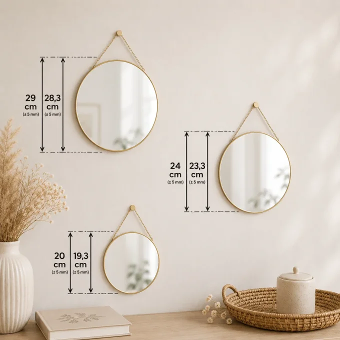 Miroir personnalisé rond à suspendre – photo ou texte