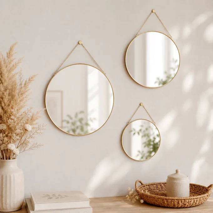 Miroir personnalisé rond à suspendre – photo ou texte