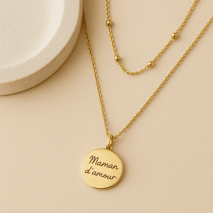 Collier double chaîne médaillon doré