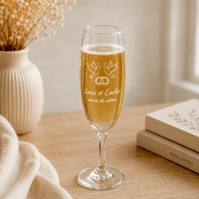Flûte à champagne personnalisée pour anniversaire de mariage avec prénoms gravés