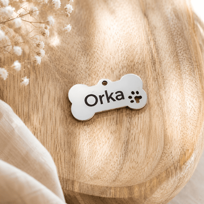 Médaille pour chien personnalisée avec prénom et empreinte en forme d'os