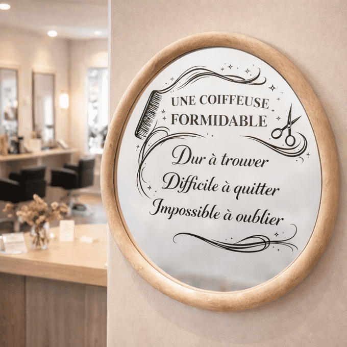 Miroir personnalisé avec citation gravée présenté dans un cadre en bois décoratif