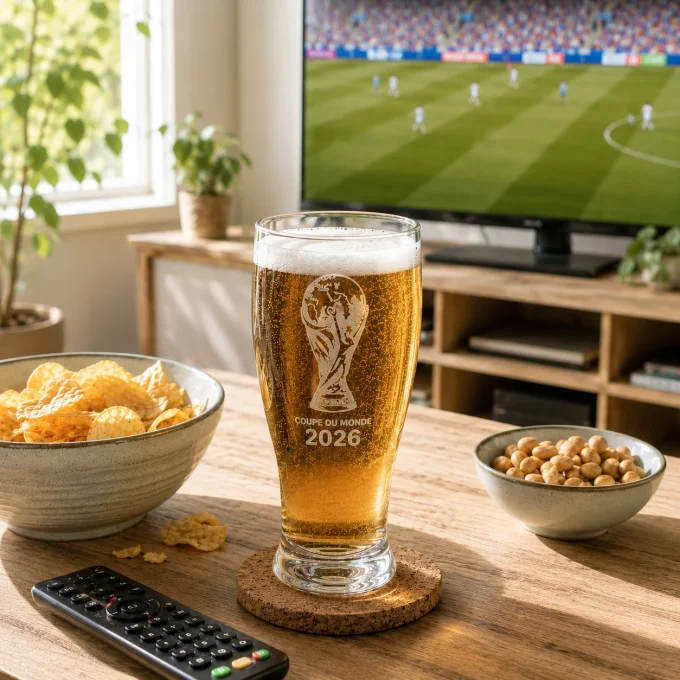 Verre à bière personnalisé avec motif football pour supporter et amateur de sport