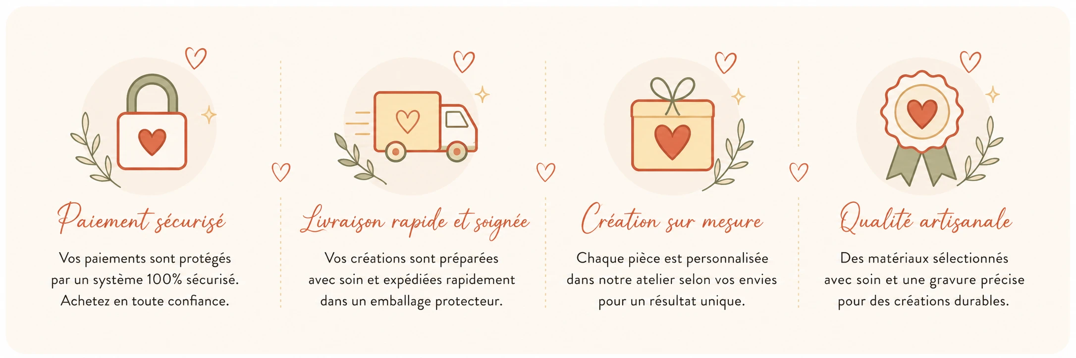 Les garanties S Fée Main : paiement sécurisé, expédition rapide et soignée et créations personnalisées réalisées selon vos souhaits. Les garanties S Fée Main : paiement sécurisé, expédition rapide et soignée et créations personnalisées réalisées selon vos souhaits.